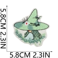 Detail shot of green embroidered witch hat patch showing size measurements 5.8cm - No.13/Witch Hat A