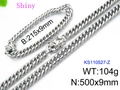 Conjunto de collar y pulsera de eslabones cubanos plateados con cierre de hebilla seguro - 21.5cm / 9mm Plata