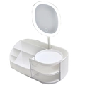 Cosmetic organizer with LED mirror, multi-compartment drawers, white makeup storage box - Large (With Mirror) / White