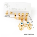 Detailed set of stainless steel gold earrings with Hamsa Hand and Evil Eye charms - Hamsa Hand Eye