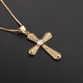 Golden box chain necklace featuring a classic cross pendant with sparkling zircon inlays - Main Diamond Cross Style (NF03-7)