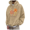 Khaki fleece hoodie with Happy Thanksgiving print and drawstring hood for men - S / Khaki Happy Thanksgiving Pie (48)