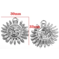 Zilveren roestvrijstalen zon smiley hanger 30mm x 33mm maatmeting variant - Stijl D / Staalkleur