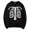 Black fleece hoodie with white skeleton rib cage print and adjustable drawstring hood - S / Tops / Black (White Skeleton Ribs)