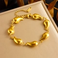 Gold stainless steel punk bracelet with teardrop geometric links and lobster clasp - Teardrop Bean Style (B1486)