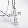 Silver cross necklace with square-cut zircons shown in a 45-degree angle profile view - White Cross (SE3596-1) / White (SE3596-1)