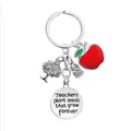Teacher gift keychain with red apple, tree of life and owl charms in silver finish - YPYS02 Keychain Silver