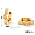 Macro view of gold star hoop earrings with white zircon pave and size dimensions - Gold (E02858-1)
