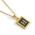 18K gold plated stainless steel square pendant necklace featuring letter H with black inlay - Letter H (Includes Chain)