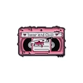 Pink horror cassette tape enamel pin featuring dripping blood and a sharp knife design - Pink Tape (Horror and Chills)