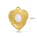 Macro shot of gold heart pendant with white stone inlay and detailed size measurements - White Jade