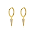 Elegant gold hoop earrings with cone pendant featuring four sparkling zircon stones - Gold 4-Stone Spike