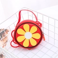 Borsa a tracolla tonda rossa per bambini in PU con decorazione girasole giallo - Rosso con fiore giallo