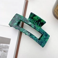 Rectangle cutout hair claw clip in dark green marbled acetate with vintage style - Floral Green 10.5cm