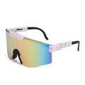Sport cycling sunglasses with white splattered frame and rainbow gradient lenses - C20 White Red Blue Splatter