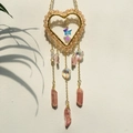 Bohemian heart-shaped suncatcher with amber beads, pink crystals, and blue star pendant - Pink Beads + Pink Butterfly + Light Pink Crystal