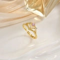 Detailed side view of a gold crown ring with a pink square zircon and micro diamonds - JZ0106-Gold Pink Square Zircon Crown