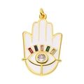 Golden Hamsa Hand pendant with white enamel and colorful baguette-cut zircon accents - White Hamsa Hand Pendant-52