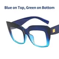 Oversized cat-eye glasses frame with blue and green gradient finish and gold rivets - Blue Green Gradient