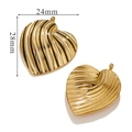 Golden heart-shaped charms with black and white enamel stripes and embossed texture - Stripes-Black+White