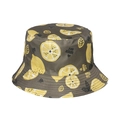 Chapeau bob vert olive avec imprimé citrons jaune vif et bord large protecteur - Fond Olive Foncé Motif Citron
