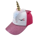 Kids pink unicorn baseball cap with glitter brim and golden horn decoration - One Size (52-58cm) / Rose Pink Unicorn
