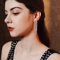 Elegant silver tassel earrings with sparkling star zircons for a sophisticated evening look - Silver (ERS-J3012 15x8.5)