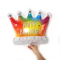 Rainbow gradient crown foil balloon with Happy Birthday print, size 64x50cm for party decor - Gradient Birthday Crown