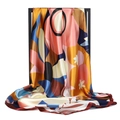 Foulard quadrato in seta satinata con stampa floreale in vivaci toni arancio e blu - Graffiti Bordo Bordeaux