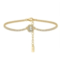 Elegant gold S925 sterling silver bracelet featuring a sparkling central zircon stone - Machine-made Tennis Chain 2mm Thick Electroplated 14k Gold Approx. 3.37g.