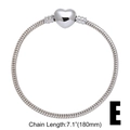 Polished silver snake chain bracelet with heart clasp and 7.1 inch size detail - Silver-E
