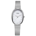Silver oval watch for women with mother-of-pearl dial and sparkling rhinestone markers - Silver Band White Dial