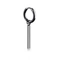 Pendientes de aro de titanio negro con colgante de barra de plata pulida para hombre - Barra Redonda / Estilo Pendientes de Aro con Cierre / Negro