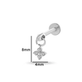 Clou d'oreille en titane argenté avec pendentif fleur en zircon de 4mm x 8mm - Style Fleur à Quatre Pétales (T2502-1# Couleur Argent)
