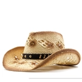 Cappello da cowboy in paglia con sfumatura marrone e fascia in pelle borchiata su bianco - Beige Cachi