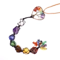 Bohemian Tree of Life heart car charm with colorful 7 chakra healing natural stones - Bronze Heart Woven Pendant