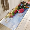 Christmas flannel floor mat with red spiral ornament, pine branches and blue snow background - Christmas Ball Ornament