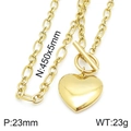 Goldene OT-Verschluss-Herzkette mit O-Kette aus Edelstahl und 23 mm Anhänger-Detail - O-Kette Goldene Halskette