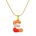 Colorful capsule letter E necklace with red white orange enamel on gold snake chain - Letter E(S640G-002-E)