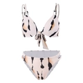 Bikini deux pièces crème à imprimé abstrait avec détails ajourés sur les côtés - S / Haut Et Bas / Rayures Abstraites