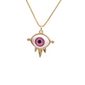 Goldene Evil Eye Halskette mit rosaroter Iris, weißem Emaille und Zirkon-Akzenten - Rosa