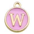 DIY jewelry charm with gold-plated edges and pink enamel featuring capital letter W - Double-Sided Letter W / 1 Piece (12x14mm) / Pink