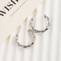 Silver bamboo style hoop earrings in stainless steel with a high-polished finish - Bamboo Hoops / Silver