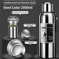 2000ml stainless steel vacuum flask with 316 steel liner and internal tea infuser - 2000ml / Long Tea Filter + Carrying Rope / Steel Color