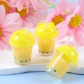 Three creative mini yellow cat pearl milk tea cup charms for DIY keychains and bags - Yellow