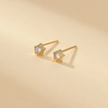 Star-shaped 14K gold plated stud earrings with round cubic zirconia and beaded edge design - Gold Five-pointed Star