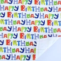 Happy Birthday wrapping paper with cartoon monster letters and grid lines on back - Birthday Monster Letters