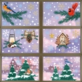 Creative Christmas window stickers featuring winter birds and pine needles on glass - Set of 6-BQ(563-565)+(567-569)