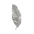 Silver feather brooch with clear sparkling crystals in a wavy textured metal design - Silver Full Rhinestone Feather Style (HC0526)