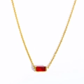 Golden stainless steel necklace featuring a rectangle red zircon birthstone pendant - January Necklace - Red